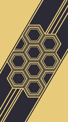Poster - Elegant geometric honeycomb design in a gold and dark blue abstract composition