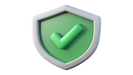 Poster - 3d rendered illustration of a green shield emblem with a checkmark representing security and approval.