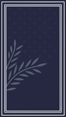 Poster - Elegant navy blue vector background with leafy silhouette and white border design