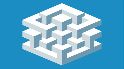 Poster - Isometric illusionary cube with geometric white shapes suitable for modern design projects