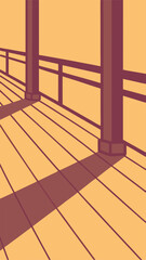 Poster - Minimalist illustration of a wooden deck with pillars and handrails for architectural designs