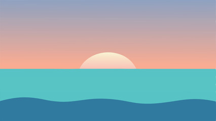 Poster - Minimalist sunset over ocean scene abstract design gradient sky and water illustration