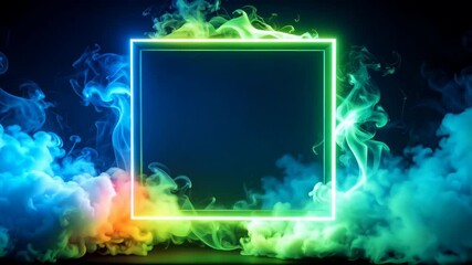 Poster - Square neon frame illuminated with glowing yellow, orange, pink smoke plumes against a dark backdrop, adding a modern design element.
