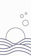 Poster - Simple vector illustration of a sunset scene with minimalist water waves
