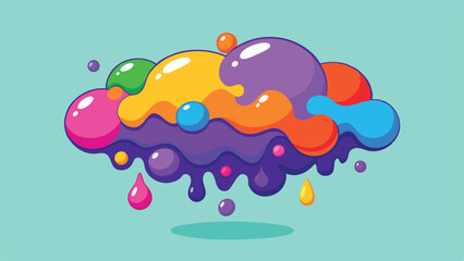 Poster - Abstract colorful illustration featuring playful cloud shape and droplets on a transparency