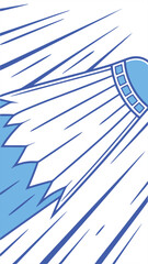 Poster - Stylized badminton shuttlecock illustration in blue and white with dynamic abstract lines