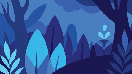 Poster - Stylized forest landscape illustration with abstract shapes and shades of blue colors