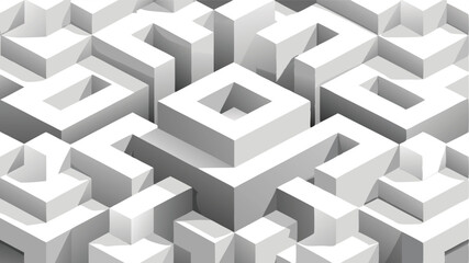 Poster - Abstract architectural white maze pattern design with isometric perspective and geometric blocks
