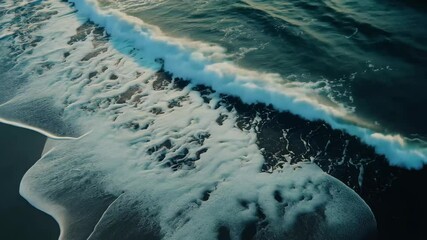 Wall Mural - Serene sea wave gently crashing on a peaceful sandy beach during sunset, Tranquil and serene sea wave on sandy beach