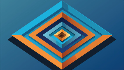 Poster - Abstract geometric design with layered squares in blue and orange tones and shadows
