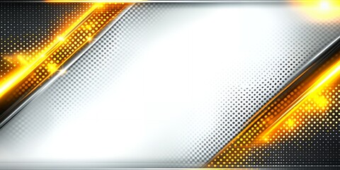 Poster - Abstract Gold and Silver Metallic Background Design with Glowing Lines and Dotted Texture