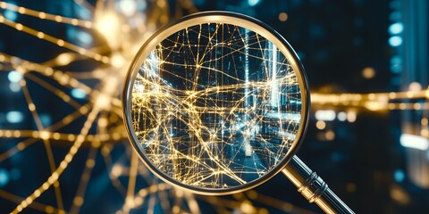 Poster - Magnifying Glass Reveals Complex Network Connections Data Visualization Abstract Technology