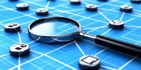 Poster - Magnifying Glass on Network Data Analysis Blueprint Digital Technology Research Concept