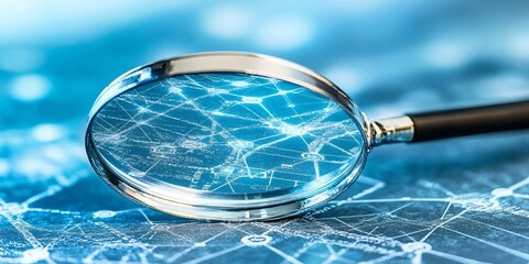 Poster - Magnifying Glass Over Network Data Blue Abstract Technology Concept