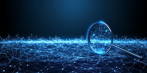 Poster - Magnifying Glass Exploring Digital Network Connections Abstract Background