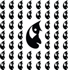 Aufkleber - Creative abstract design featuring a series of repeating black and white face silhouettes with a larger central figure depicting a distinct profile