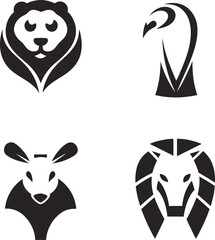 Poster - Minimalist black and white animal vector illustrations featuring a panda eagle hare and lion suitable for logos badges and graphic design projects