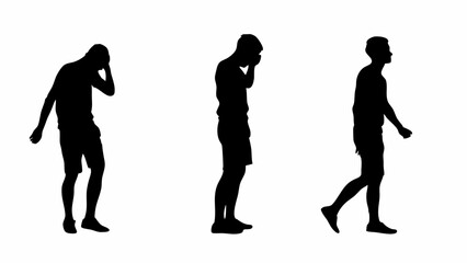 Aufkleber - silhouettes of three men in different poses showing sadness and walking on a white background illust