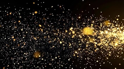 Poster - Elegant gold particles in a dynamic, glittering flow against a black backdrop, creating a luxurious and sparkling abstract design.