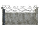 Concrete security wall with barbed wire isolated on transparent background