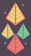 Poster - Colorful geometric pyramids with outline and sparkling stars on transparent background