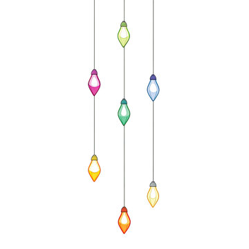 A long string of Christmas lights, a simple vector illustration with a white background and no shadow or detail around the edge of each light bulb