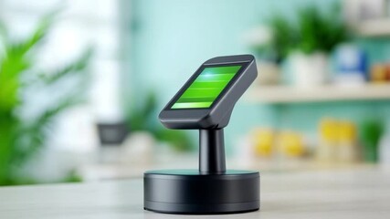 Poster - Innovative Display Technology: A cutting-edge modern display showcasing a bright, energy-efficient interface stands prominently on a sleek pedestal.