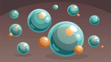Fototapete - Floating spheres in a soft turquoise and orange color scheme on transparent background