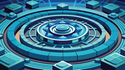 Poster - Futuristic isometric design with abstract geometric shapes in shades of blue