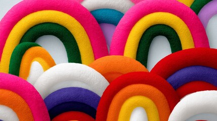 Poster - Colorful rainbow made of fuzzy balls. The rainbow is made of many different colors and is very large