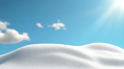 Poster - Snowy Hillside Under the Sun: Gentle rolling snow-covered hills extend towards a vibrant blue sky kissed by the sun, offering a serene and refreshing winter scene. 