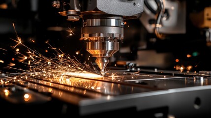 Poster - Precision Machining with Sparks from a CNC Milling Machine in Action