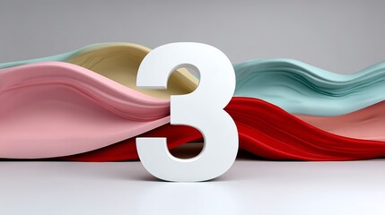 Poster - Colorful wave with the number 3 in the middle. The number 3 is white and surrounded by a red and pink wave