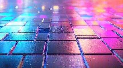 Poster - Colorful Abstract Tiles with Vibrant Reflections and Light Effects