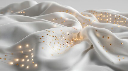 Poster - Soft White Fabric with Subtle Gold Patterns and Sparkling Lights