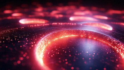 Poster - Vibrant Energy Field: Abstract digital art featuring dynamic glowing energy rings and particles, radiating an aura of cosmic power.
