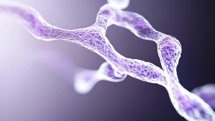 Poster - Genetic Strand's Intricate Elegance: An evocative close-up view of a detailed DNA strand, shimmering in shades of purple, evoking the profound mysteries of life's building blocks.