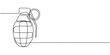 © Parboti - grenade drawing by one continuous line vector, Continuous single line drawing of grenades isolated on white background. The equipment for war. Army weapon concept. Shield with gun vector illustration