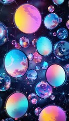 Fototapete - Colorful bubbles with reflections of clouds and a starry sky for mobile backgrounds