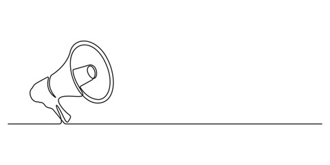 Poster - Continuous single line art drawing of megaphone speaker for news and promotion. One line art speaker. Graphic illustration