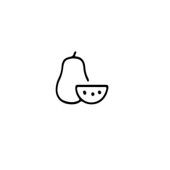 Poster - A simple line drawing of a pear next to a slice of watermelon on a plain white background minimalist art