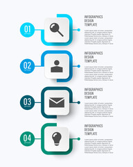 Marketing and finance vertical infographic template. Four steps or processes with icons and text