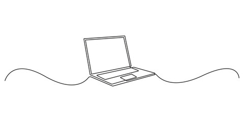 Poster - Vector illustration drawing of laptop in one continuous line style isolated white background