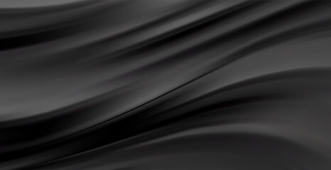 Aufkleber - Smooth elegant black satin texture abstract background. Luxurious flowing background design. Vector Drapery Wallpaper BG