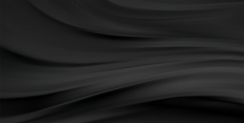 Aufkleber - Smooth elegant black satin texture abstract background. Luxurious flowing background design. Vector Drapery Wallpaper BG