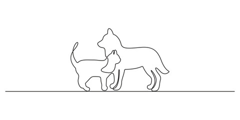 Poster - Dog and cat in on continuous line drawing. Line art Dog and Cat silhouette. Hand drawn vector illustration