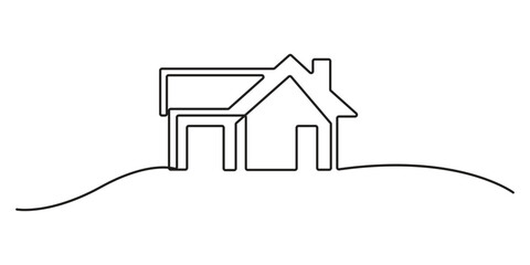 Poster - Abstract house in one continuous line art drawing style. Single line art house icon. Continuous single line home logo, isolated on white background vector illustration
