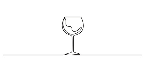 Poster - Continuous single line drawing of wine glass, wine glass one line art, linear style, isolated on a white background. Doodle vector illustration