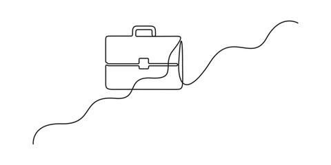 Poster - Suitcase working bag one line drawing. Continuous one outline briefcase office bag for working, briefcase single line art drawing, Minimalist one line drawing of business bag vector illustration