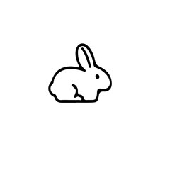 Poster - A simple line drawing of a rabbit with long ears sitting down and facing to the left on a white background